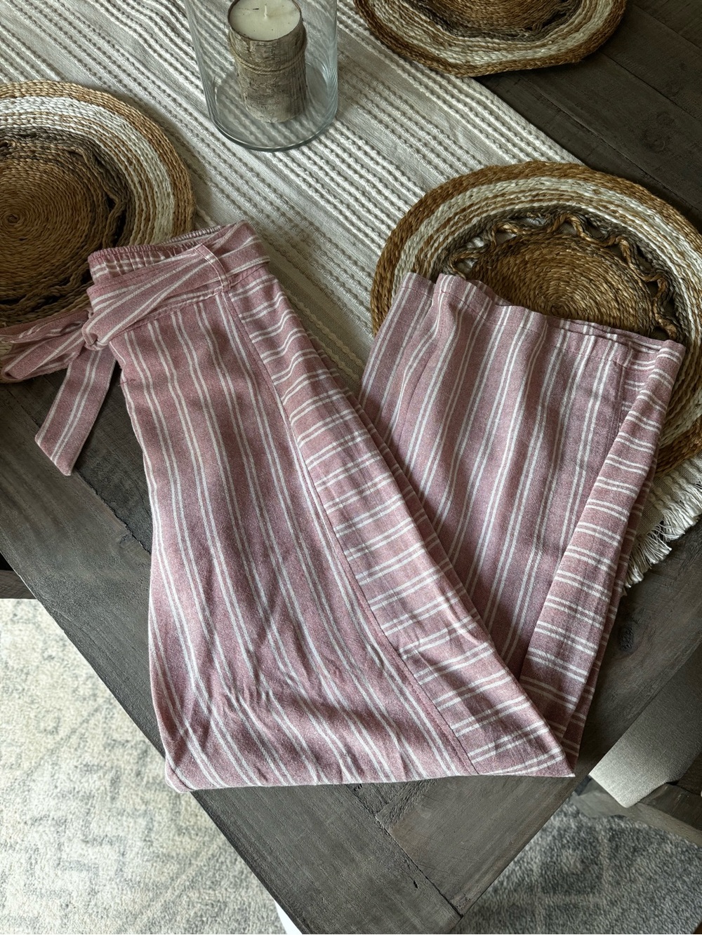Lizard Thicket Rose Pink & White Striped Tie-Waist Wide-Leg Pants